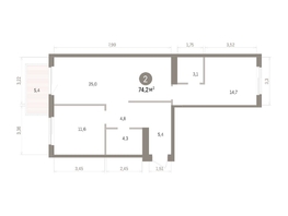 Продается 2-комнатная квартира ЖК Пшеница, дом 5.2, 74.2  м&sup2;, 9230000 рублей