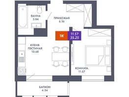 Продается 1-комнатная квартира ЖК Звезда, дом 2, 35.25  м², 7085250 рублей
