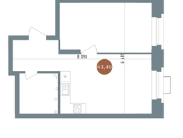 Продается 1-комнатная квартира ЖК 19/56 Кварталы Телецентра, сек 2, 43.4  м&sup2;, 7090000 рублей