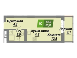 Продается Студия ЖК Калининский квартал, дом 2, 25  м&sup2;, 4377500 рублей