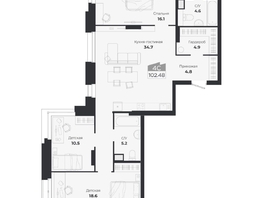 Продается 4-комнатная квартира ЖК Ясный берег, дом 19, бс 2-5, 102.17  м&sup2;, 17294000 рублей