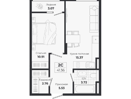 Продается 2-комнатная квартира ЖК Ясный берег, дом 10, бс 8-10, 41.36  м&sup2;, 8087000 рублей