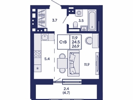 Продается Студия ЖК Горизонт, дом 2, 26.9  м&sup2;, 5200000 рублей