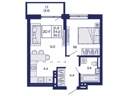 Продается 2-комнатная квартира ЖК Горизонт, дом 2, 36.3  м&sup2;, 5800000 рублей