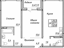 Продается 2-комнатная квартира ЖК Квартет, дом Дуэт, 62.8  м&sup2;, 6650000 рублей