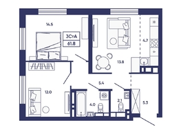 Продается 3-комнатная квартира ЖК Сподвижники, дом 2, 61.8  м&sup2;, 6850000 рублей