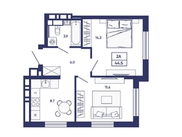 Продается 2-комнатная квартира ЖК Сподвижники, дом 3, 44.5  м&sup2;, 7000000 рублей