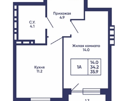 Продается 1-комнатная квартира ЖК Сподвижники, дом 3, 35.9  м&sup2;, 5200000 рублей