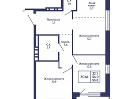 Продается 3-комнатная квартира ЖК Сподвижники, дом 3, 55.8  м&sup2;, 7050000 рублей