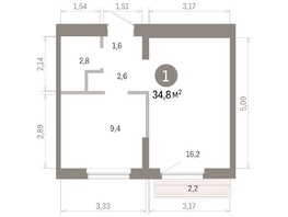 Продается 1-комнатная квартира ЖК Пшеница, 6.1, 34.76  м&sup2;, 5470000 рублей