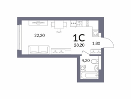 Продается Студия ЖК Горская Лагуна, корпус 2, 28.19  м&sup2;, 8203000 рублей