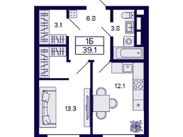 Продается 1-комнатная квартира ЖК Цитатум, 37.7  м&sup2;, 6990000 рублей