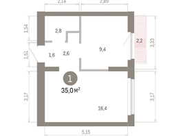 Продается 1-комнатная квартира ЖК Пшеница, 6.1, 34.95  м&sup2;, 5490000 рублей