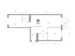 Продается 2-комнатная квартира ЖК Пшеница, дом 5.2, 74.2  м&sup2;, 9230000 рублей