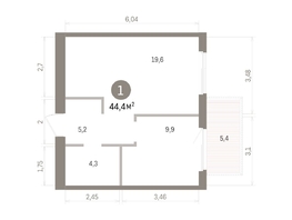 Продается 1-комнатная квартира ЖК Пшеница, дом 5.2, 44.36  м&sup2;, 6160000 рублей