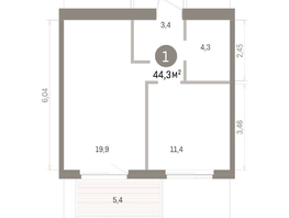 Продается 1-комнатная квартира ЖК Пшеница, дом 5.2, 44.34  м&sup2;, 5940000 рублей