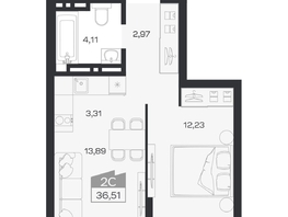 Продается 2-комнатная квартира ЖК Ясный берег, дом 33, 36.51  м&sup2;, 7361000 рублей