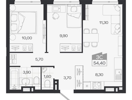 Продается 3-комнатная квартира ЖК Ясный берег, дом 33, 54.4  м&sup2;, 9165000 рублей