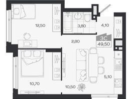 Продается 3-комнатная квартира ЖК Ясный берег, дом 33, 49.5  м&sup2;, 8391000 рублей