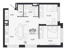 Продается 3-комнатная квартира ЖК Ясный берег, дом 33, 56.8  м&sup2;, 9640000 рублей