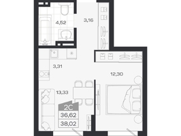 Продается 2-комнатная квартира ЖК Ясный берег, дом 33, 38.02  м&sup2;, 6695000 рублей