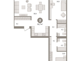 Продается 2-комнатная квартира ЖК Пшеница, дом 2.2, 91.72  м&sup2;, 13250000 рублей