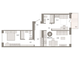Продается 2-комнатная квартира ЖК Пшеница, дом 2.2, 68.09  м&sup2;, 9880000 рублей