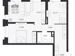 Продается 3-комнатная квартира ЖК Ясный берег, дом 20, 65.1  м&sup2;, 10837000 рублей