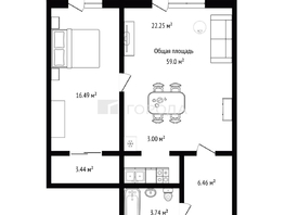 Продается 2-комнатная квартира Виктора Шевелева ул, 59.13  м&sup2;, 4830000 рублей