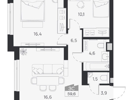 Продается 3-комнатная квартира ЖК Ясный берег, дом 32, 60.6  м&sup2;, 9014000 рублей