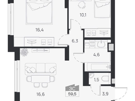Продается 3-комнатная квартира ЖК Ясный берег, дом 32, 95.7  м&sup2;, 14205000 рублей