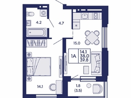 Продается 1-комнатная квартира ЖК Сила леса, корп 1, 39.8  м&sup2;, 7050000 рублей