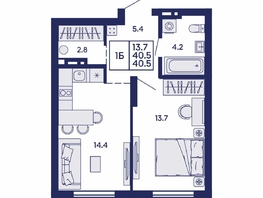 Продается 1-комнатная квартира ЖК Сила леса, корп 1, 40.5  м&sup2;, 7200000 рублей