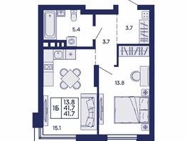 Продается 1-комнатная квартира ЖК Сила леса, корп 1, 41.7  м&sup2;, 6200000 рублей