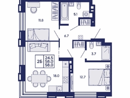 Продается 2-комнатная квартира ЖК Сила леса, корп 2, 58  м&sup2;, 10000000 рублей