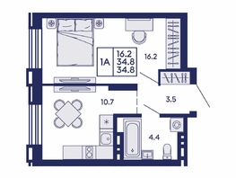 Продается 1-комнатная квартира ЖК Сила леса, корп 2, 34.8  м&sup2;, 5600000 рублей