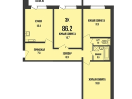 Продается 3-комнатная квартира ЖК Династия, дом 910, 86.2  м&sup2;, 9600000 рублей