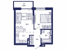 Продается 2-комнатная квартира ЖК Горизонт, дом 2, 36.4  м&sup2;, 5650000 рублей