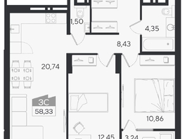 Продается 3-комнатная квартира ЖК Ясный берег, дом 10, бс 6-7, 61.74  м&sup2;, 10763000 рублей