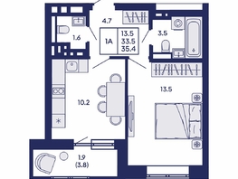 Продается 1-комнатная квартира ЖК Горизонт, дом 2, 35.4  м&sup2;, 7000000 рублей
