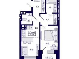 Продается 2-комнатная квартира ЖК Сподвижники, дом 1, 43.1  м&sup2;, 6200000 рублей