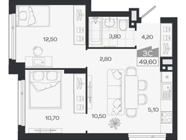 Продается 2-комнатная квартира ЖК Ясный берег, дом 33, 49.6  м&sup2;, 7794000 рублей