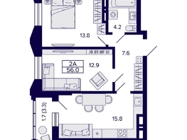 Продается 2-комнатная квартира ЖК Грандо, 56  м&sup2;, 11900000 рублей
