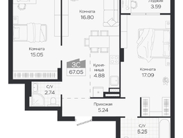 Продается 3-комнатная квартира ЖК Базилик, дом 3, 67.05  м&sup2;, 10458000 рублей