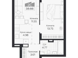 Продается 2-комнатная квартира ЖК Базилик, дом 3, 38.66  м&sup2;, 6091000 рублей