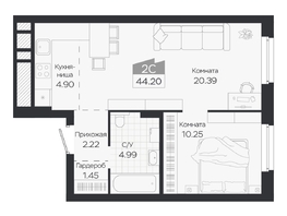 Продается 2-комнатная квартира ЖК Базилик, дом 3, 44.2  м&sup2;, 7213000 рублей
