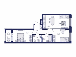 Продается 2-комнатная квартира ЖК Сила леса, корп 2, 63.7  м&sup2;, 9500000 рублей