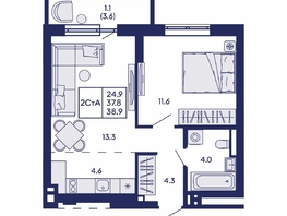 Продается 2-комнатная квартира ЖК Горизонт, дом 2, 38.9  м&sup2;, 6850000 рублей