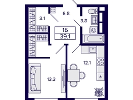 Продается 1-комнатная квартира ЖК Цитатум, 37.5  м&sup2;, 6990000 рублей