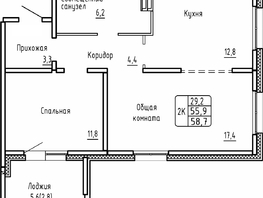 Продается 2-комнатная квартира ЖК Самоцветы, Бирюза дом 2, 58.7  м&sup2;, 6700000 рублей